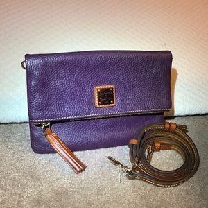 Dooney and Bourke Foldover Crossbody Clutch in Plum Wine Pebbled Leather